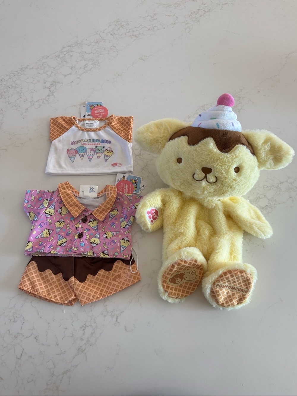Hello Kitty Build A Bear Banana split Pompompurin LA Exclusive Bab Sanrio New